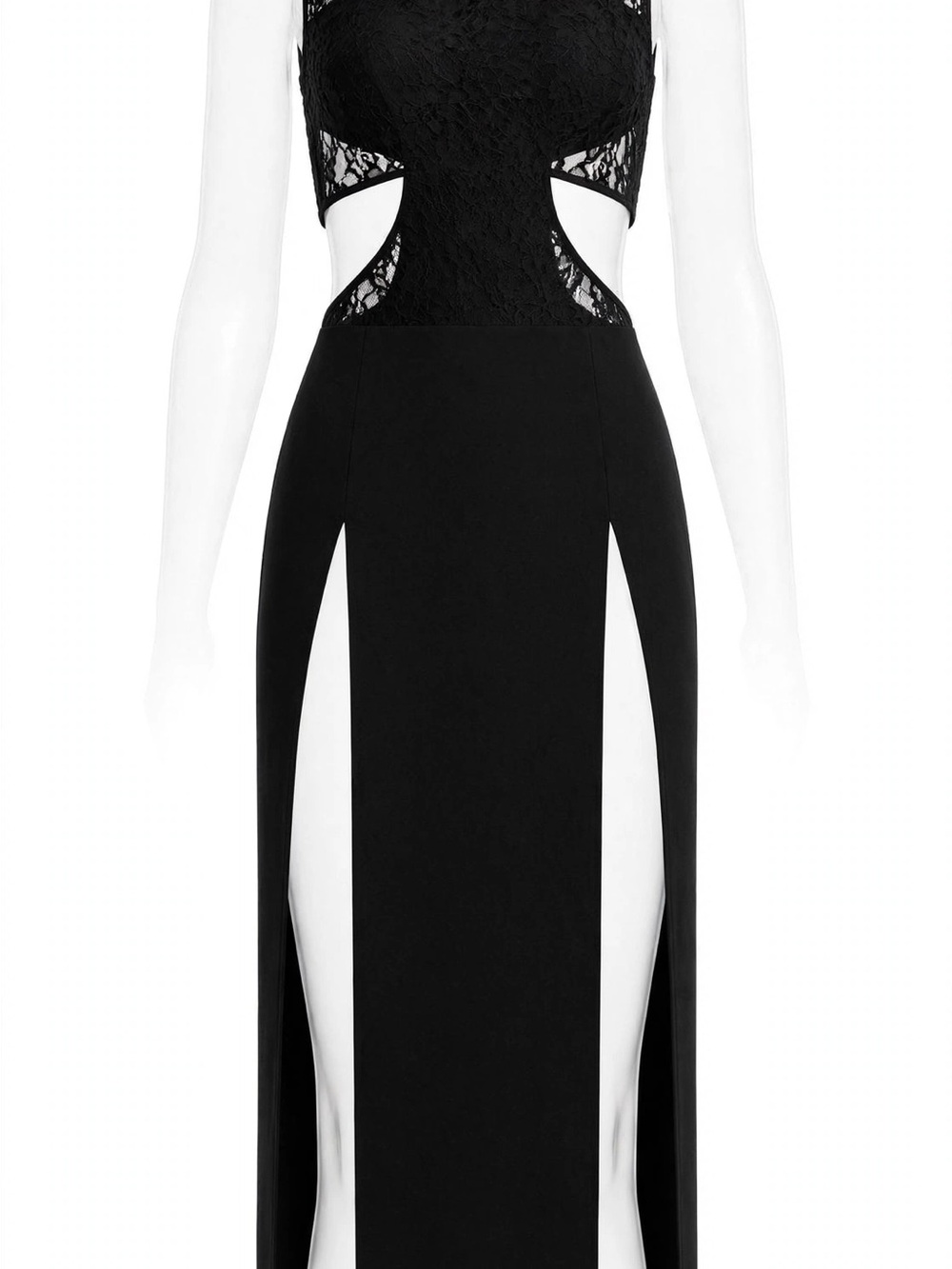 Black Lace Cutout Evening Gown - Women Dresses Size Small